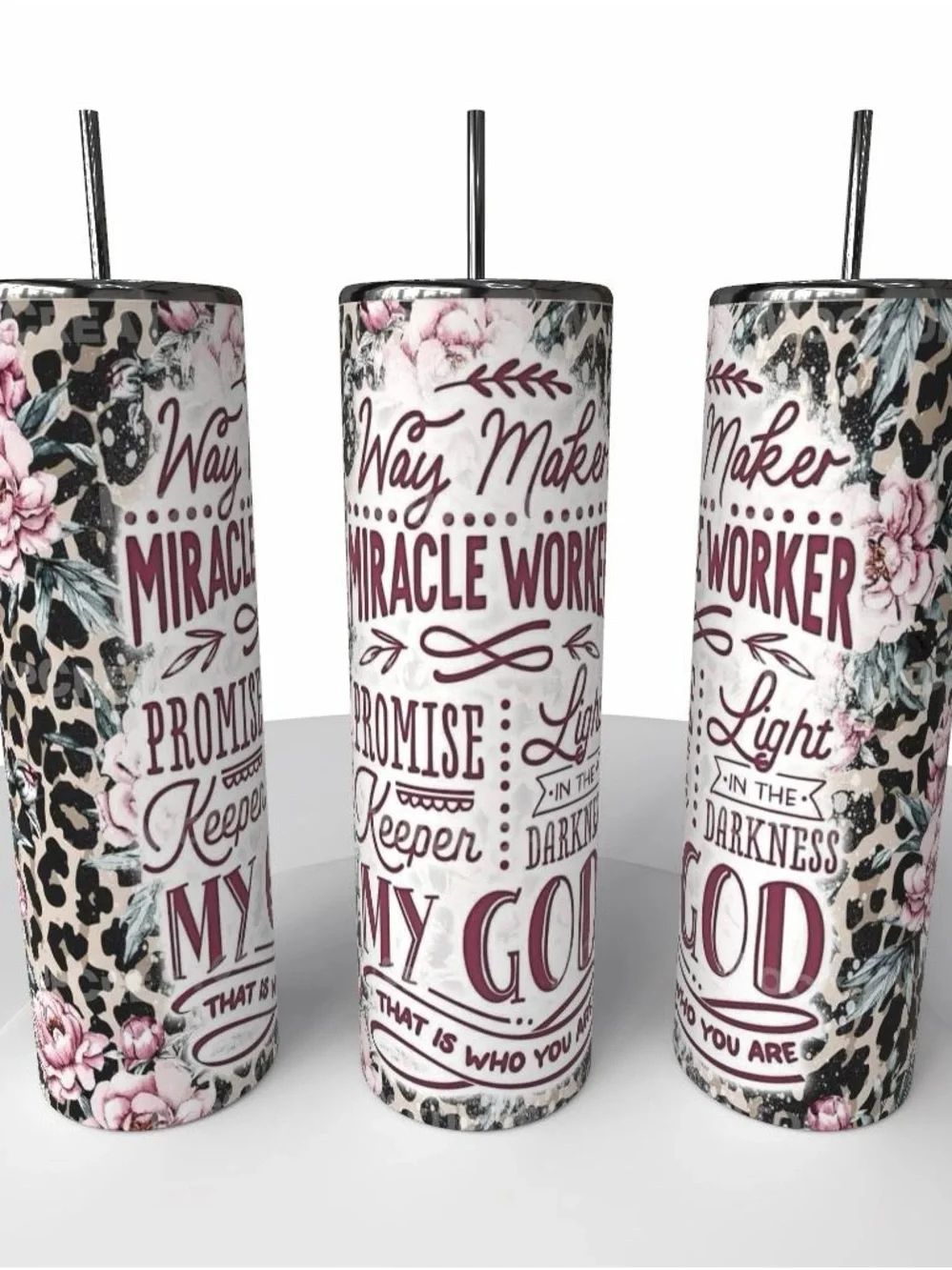 Floral Leopard Inspirational Stainless Tumbler - Pink